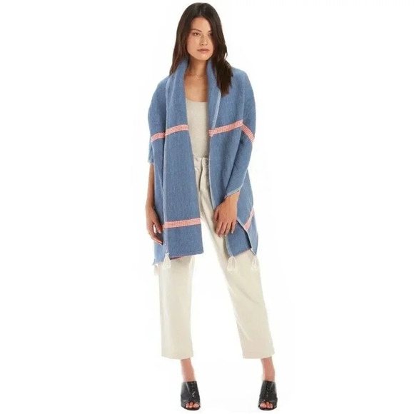 New $250 LemLem Tolo Scarf Blue Wool Stripe Rectangle Woven Tassel Size 74L 25W - Picture 1 of 10
